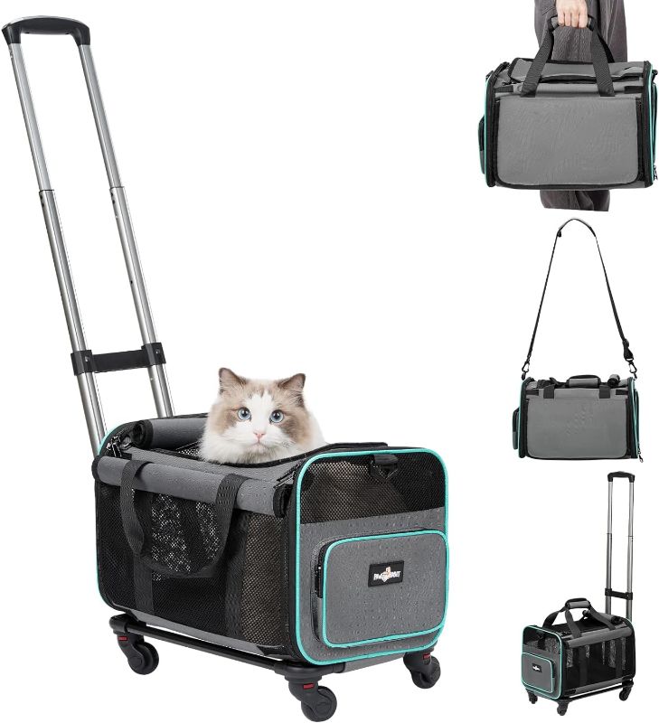 Photo 1 of Rolling Pet Carrier with Wheels, Foldable Airline Approved Dog Carriers for Small Dogs and Cats, Cat Carrier on Wheels, Pet Travel Carrier for Flight Camping Outdoor…
