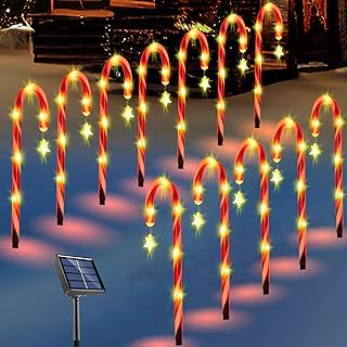 Photo 1 of 12 Pack Christmas Decorations Outdoor Solar Candy Cane Lights Pathway Markers Lights with Star for Walkway Driveway Lawn Yard Garden Home Indoor Decor 2-in-1 Rechargeable Solar Power https://a.co/d/dKGpw0Q