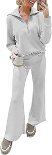 Photo 1 of Fisoew Women's Two Piece Outfits Sweatsuits Half Zip Long Sleeve Pullover Sweatshirts and Wide Leg Sweatpants Tracksuit Sets 