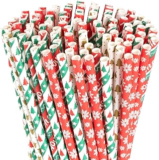 Photo 1 of AIZIXIN 100 Pieces Christmas Paper Drinking Straws,Stripe Bicolor Stripe Dot Biodegradable Straw for Party and Wedding Supplies,4 Styles,Durable & Eco-Friendly. https://a.co/d/fYIMiyr
