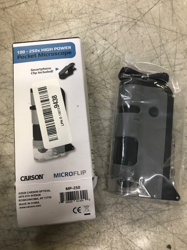 Photo 2 of Carson MicroFlip 100x-250x LED and UV Lighted Pocket Microscope with Flip Down Slide Base and Smartphone Digiscoping Clip - Bundled Kit Option with 24 Prepared Slides (MP-250, MP-250MU, MP-250BUN) Single Pack