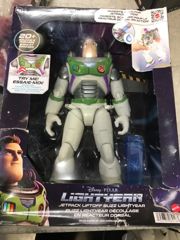 Photo 2 of Disney and Pixar Lightyear Toys, Talking Buzz Lightyear Action Figure with Liftoff Vapor Trail, 20 Sounds, Jetpack with Expanding Wings???? Frustration Free Packaging