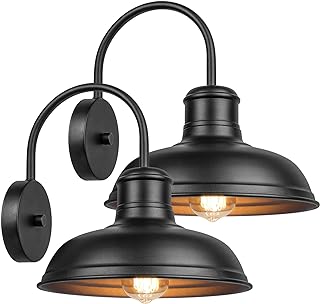 Photo 1 of 2-Pack Matte Black Outdoor Wall Lights, Modern Farmhouse Porch Wall Light Fixtures Wall Mount, Industrial Gooseneck Wall Sconce, Exterior E26 Barn Lights for Garage Frontdoor Entryway Bathroom Doorway https://a.co/d/5TOpaOm