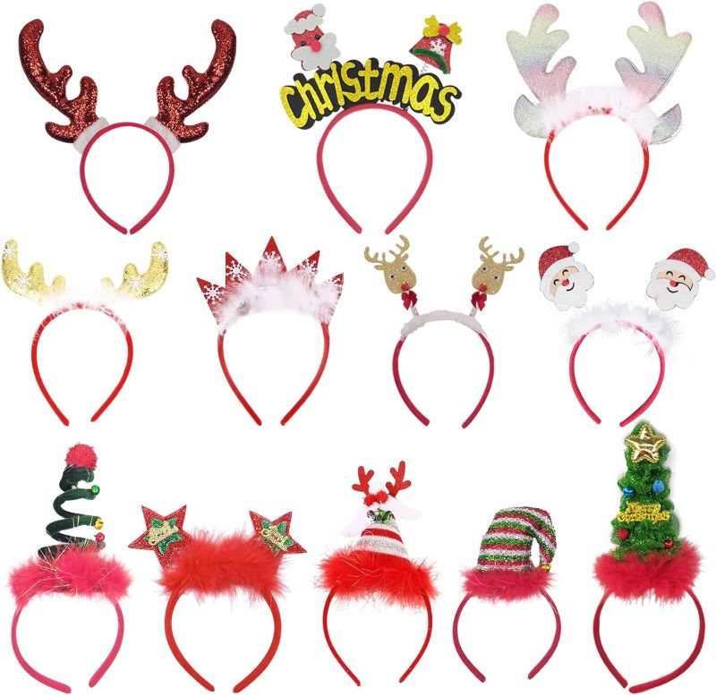 Photo 1 of 12 Pcs Christmas Headbands Xmas Party Hat for Kids Adults, Christmas Elf Reindeer Antlers Headband for Christmas Party Decoration https://a.co/d/5Y1RFsG