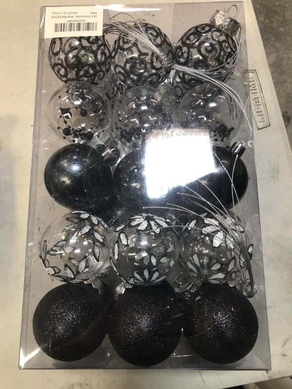 Photo 2 of 60mm/2.36inch Clear Christmas Ornaments, 30ct Shatterproof Black Christmas Tree Ornaments Set Transparent Hanging Balls with Stuffed Decorations for Halloween Thanksgiving Xmas Wedding Party Home Black 2.36inch/60mm