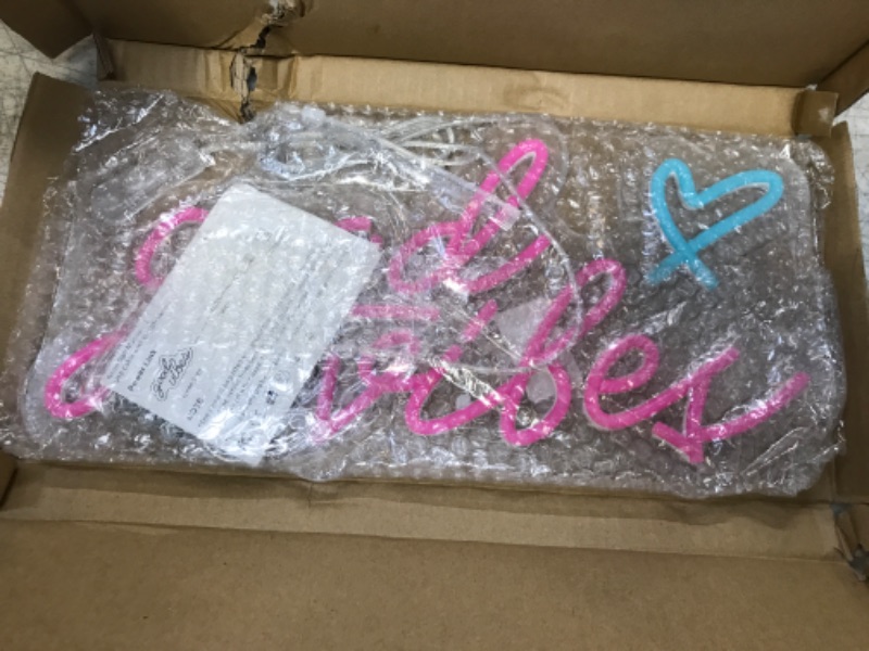 Photo 1 of Airnesolly Good Vibes Neon Signs for Wall Decor, USB Powered Pink LED Neon Lights Sign for Bedroom Girls Room Studio - 16 x 8 inch Pink&Ice Blue Good Vibes