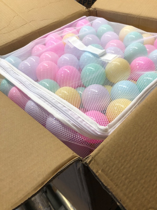 Photo 2 of Amazon Basics BPA Free Crush-Proof Plastic Ball Pit Balls with Storage Bag, Toddlers Kids 12+ Months, 6 Pastel Colors - Pack of 400 6 Pastel Colors 400 Balls