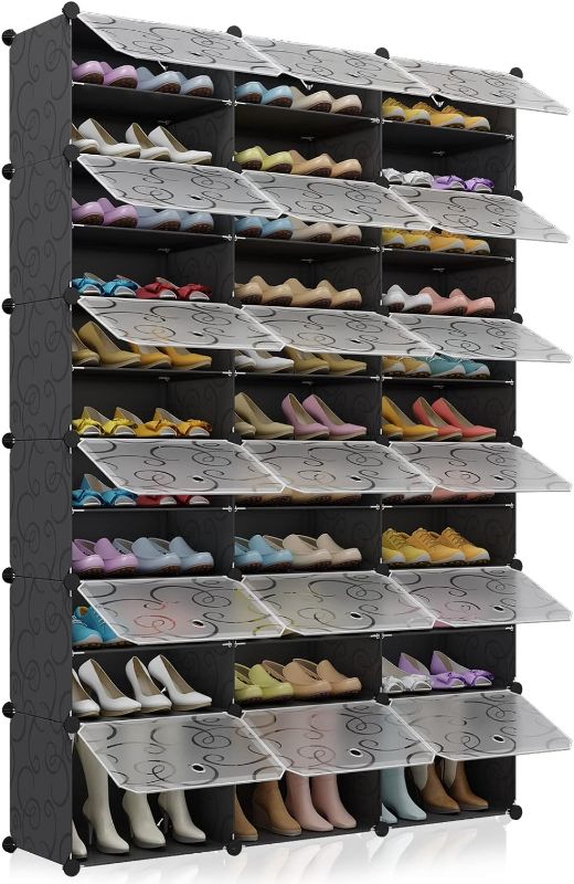 Photo 1 of 
MAGINELS 72-Pairs Shoe Storage Organizer Cabinet,Portable Shoe Rack Organizer with Door,Large DIY Plastic Detachable Shoes Shelves for Entryway,Bedroom,Black