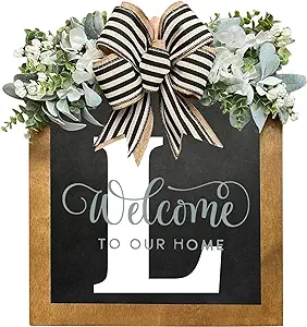 Photo 2 of 16'' Personalized Last Name Welcome Sign, Door Wreaths for Front Door Outside, Spring Wreath for Front Door Decor, Farmhouse New Home Gifts for Home (L)

