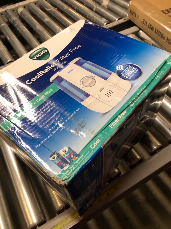 Photo 1 of Vicks Filter-Free CoolRelief Cool Mist Ultrasonic Humidifier, Medium Room, 1.2 Gallon Tank – Visible, Medicated for Baby, Kids and Adults, Works With Vicks VapoPads and VapoSteam