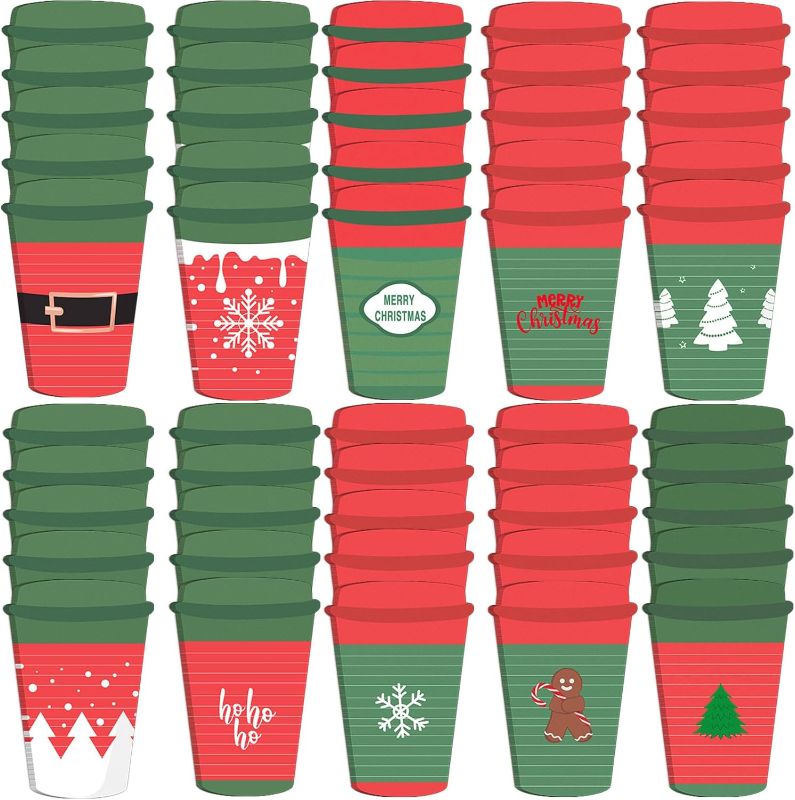 Photo 1 of 100 Pcs Christmas Coffee Cup Die Cut Notepads Christmas Gifts Winter Holiday Theme Memo Pad Christmas Sticky Note for School Office, 10 Styles