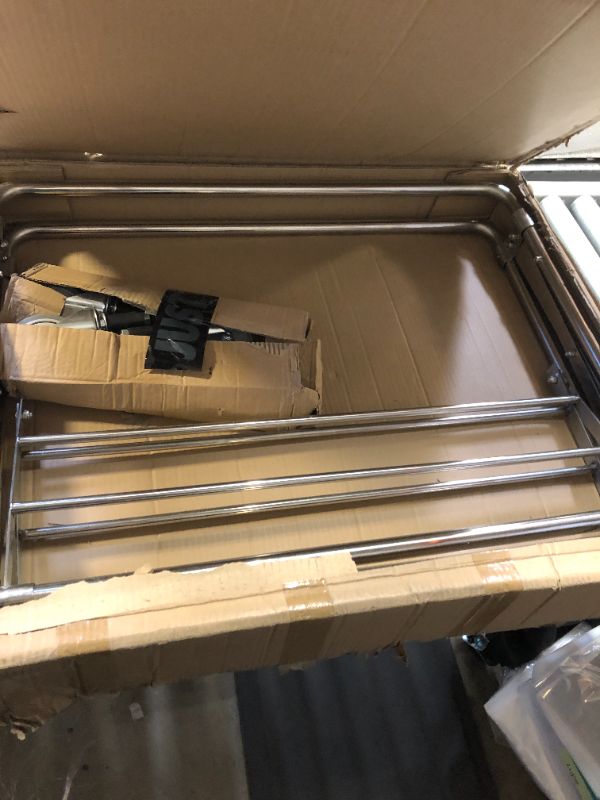 Photo 1 of Folding Laundry Cart Commercial Rolling Laundry Basket Trucks with Wheels 440lbs Load Capacity Stainless Steel Laundry Trolley Cart for Industrial/Home 34 * 21 * 31'' (Blue)