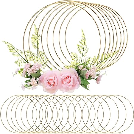 Photo 1 of 24 Pcs Metal Floral Hoop Macrame Gold Rings Metal Hoops Bulk for Crafts Metal Circle for DIY Wedding Birthday Wreath, Dream Catchers, Wedding Wall Hanging Decor (14 Inch)
