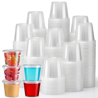 Photo 1 of [240 Sets - 5.5 oz ] Portion Cups With Lids, Small Plastic Airtight and Stackable Souffle Cups, Salad Dressing Container, Sauce, Condiment Cups for Lunch, Party, Trips
