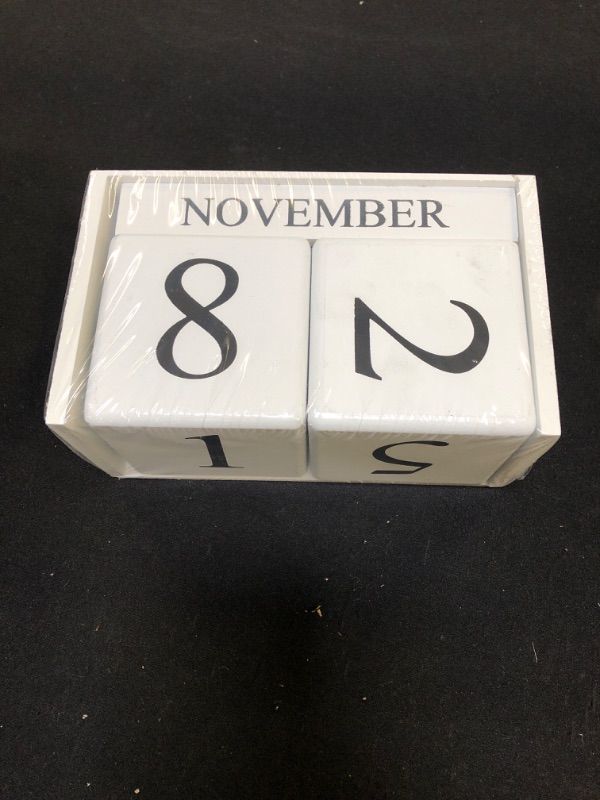Photo 2 of MICKYU Desk Calendar 2023-2024, Large Wooden Block Calendar Month Date Display, Farmhouse Classroom Office Decor (White)
