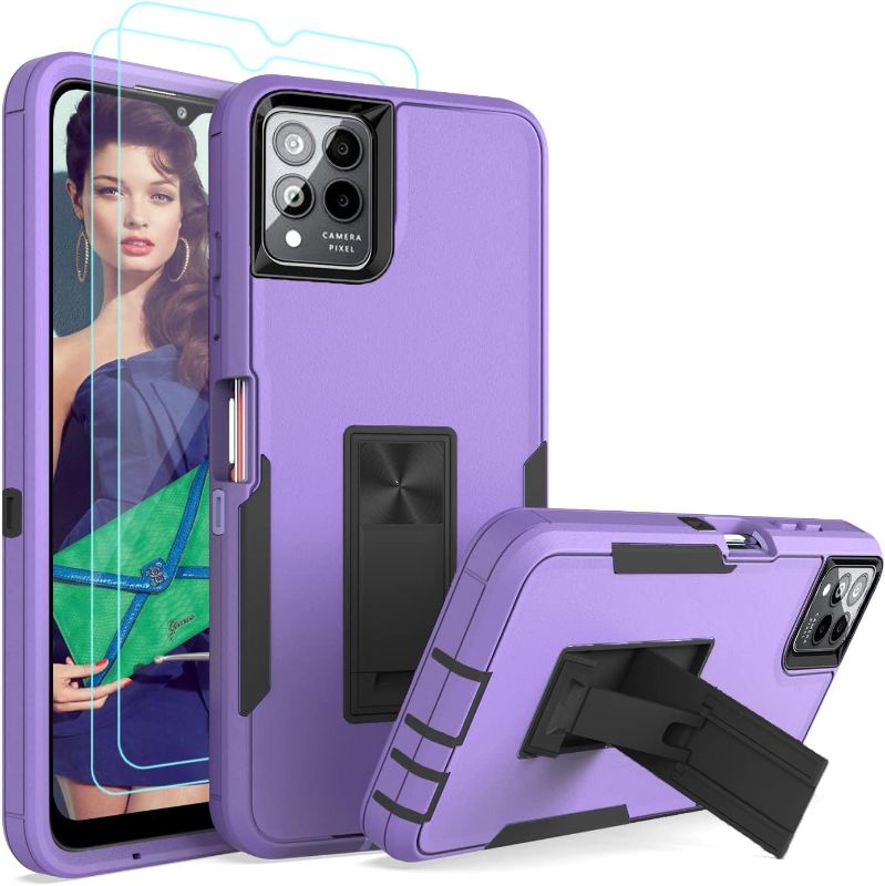 Photo 1 of Compatible with T-Mobile Revvl 6 Pro 5G Phone Case, with 2 Pack HD Screen Protector,Built Kickstand,Rugged Hybrid Bumper Shockproof Heavy Duty Protective Cover Case,For Revvl 6 Pro 5G Case Purple
