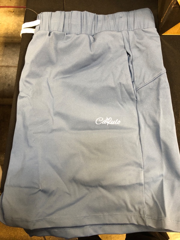 Photo 2 of Cakulo Women's Jersey Shorts Casual Elastic Waist Comfy Athletic Hiking Shorts Plus Size with Pocket 2.5" XX-Large Dark Blue