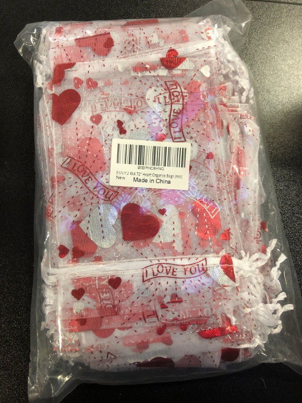 Photo 2 of 100PCS Heart Organza Bags, 4x6 Wedding Favor Bags with Drawstring, Premium Mesh Jewelry Gift Bags for Valentines Candy Bags reds