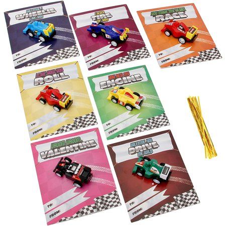 Photo 1 of 28 Valentines Day Gifts Cards with Die-Cast Racing Cars Vehicle for Kids Valentineâ€™s Classroom Exchange Party Favor Gift Supplies
