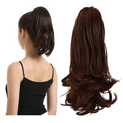 Photo 1 of BARSDAR 13 Inch Hair Piece Long Curly Ponytail Jaw Extension Drawstring Natural Hair Extension Synthetic Clip In Claw Hairpiece For Women (Darkest Brown and Dark Auburn Mixed)