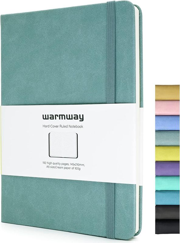 Photo 1 of warmway Leather Notebook, PU Hardcover Notebooks for Work, 192 Pages Note Books for Note Taking, Business, Meeting, Medium 8.3 x 5.7 inch, 100gsm Thick Paper, Lake Blue
