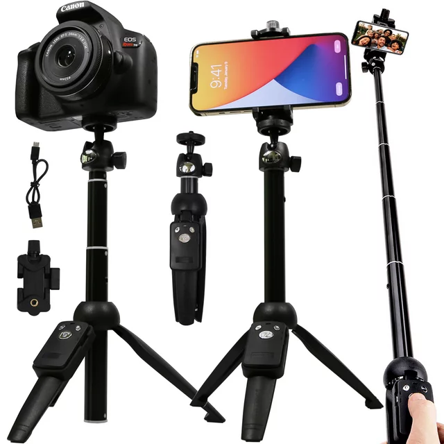 Photo 1 of Portable 40 Inch Aluminum Alloy Selfie Stick Phone Tripod with Wireless Remote Shutter Compatible with 14 13 12 11 pro Max Xr X 8 7 6 Plus, Android Smartphone black