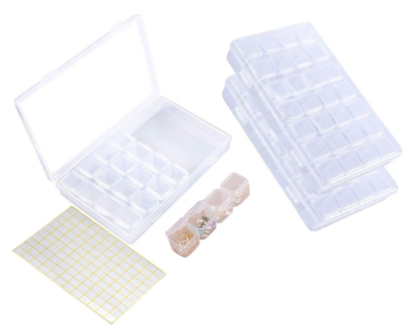 Photo 1 of 3 Pack 28 Grids Clear 5D Diamond Painting Embroidery Box, Accessories Storage Containers Adjustable Bead Case with 196 Pcs Label Stickers (28 Grids-3pack)