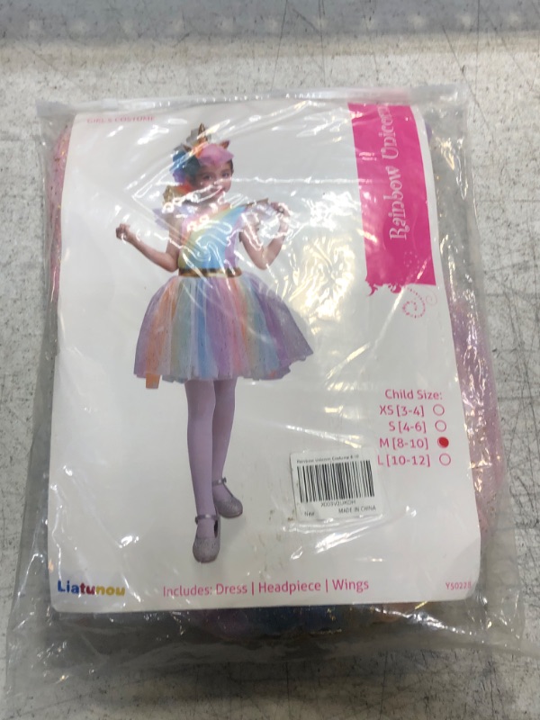 Photo 2 of Liatunou Girls Rainbow Unicorn Costume Cute Princess Dress Unicorn Princess Outfits Includes Dress,Headband and Wings M(8-10)