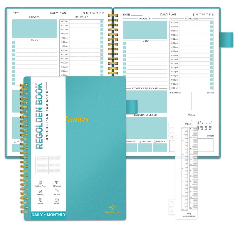 Photo 1 of Daily Weekly Planner Undated, Daily Schedule Planner To Do List Notebook, Monthly Yearly Planner Academic Planner Productivity Journal and Agenda Organizers for Man & Women, Twin-Wire Binding, Flexible Cover, Pocket, Pen Loop,4 Monthly 120 Days (7" x 10")