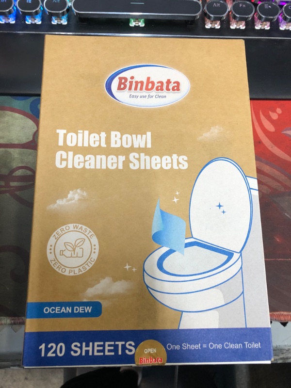 Photo 1 of Binbata Eco Friendly Toilet Cleaners 120 Strips Quick Foaming Toilet Cleaner Sheets, Efficiently Remove Stains with Ocean Dew Scent, Safe Neutral Toilet Cleaning Strips, Plastic Free Biodegradable 1 Count (Pack of 120)