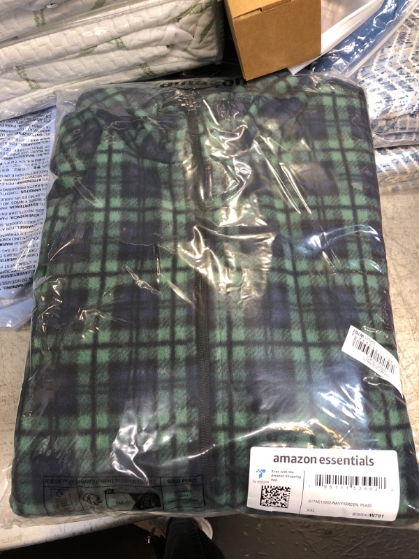 Photo 2 of Amazon Essentials Men's Full-Zip Fleece Jacket Polyester Navy/Green, Plaid XX-Large