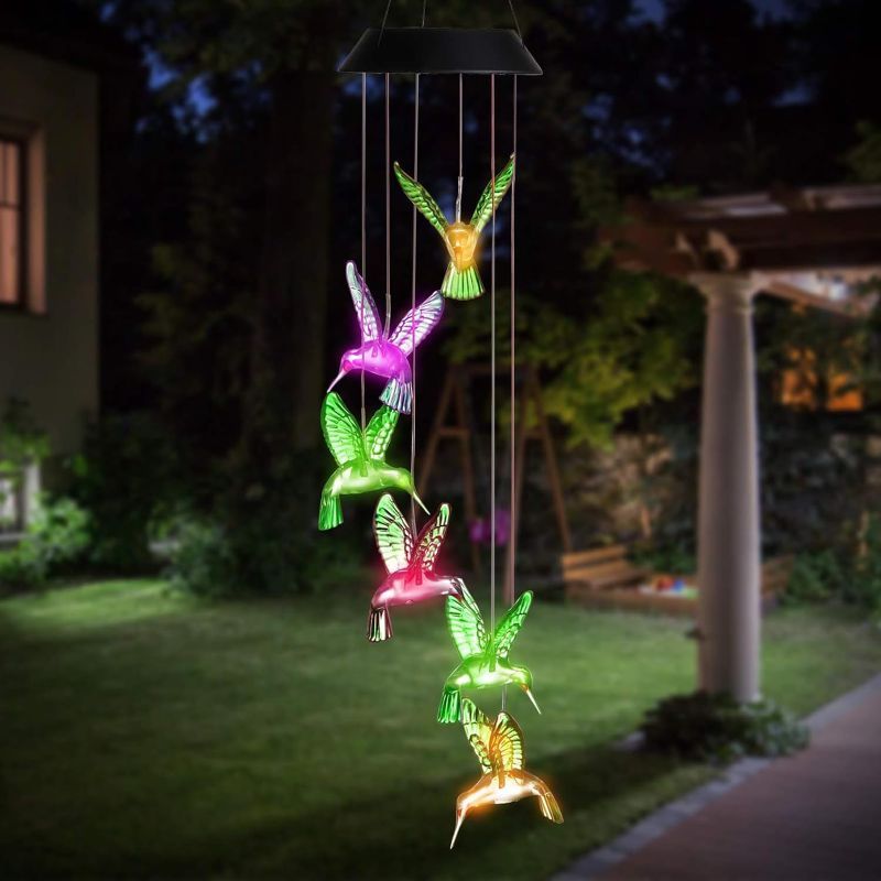 Photo 1 of Solar Light,Solar Hummingbird Wind Chimes Outdoor Christmas Decoration Birthday Gifts for All Mom Women Grandma Sister Daughter Mother Color Changing Solar Light Outside Garden Patio Yard Porch Decor
