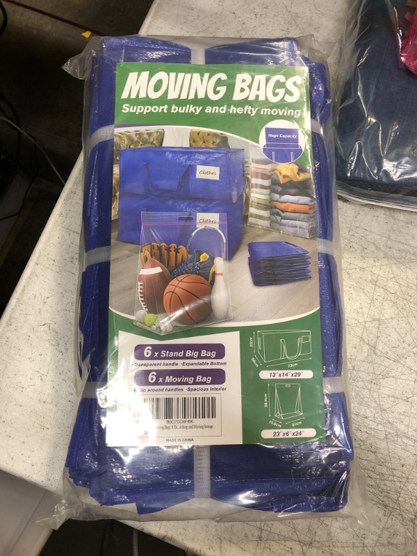 Photo 1 of 12 Pack Moving Bags, 6 Extra Large Heavy Duty Bags with Handles and 6 Plastic Big Storage Tote Bags for Space Saving, Packing and Moving Storage 12 pcs