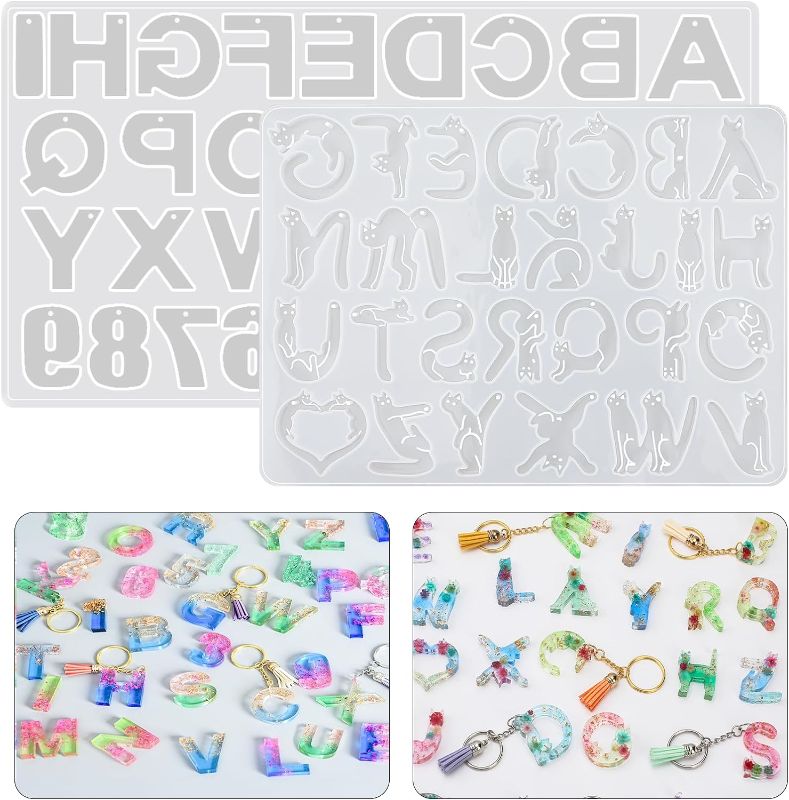 Photo 1 of 2 Pcs Resin Keychain Molds with Hole, Reversed Alphabet Silicone Molds for Epoxy, Letter Resin Molds for Keychain Jewelry Pendant Making (TwoMolds)
