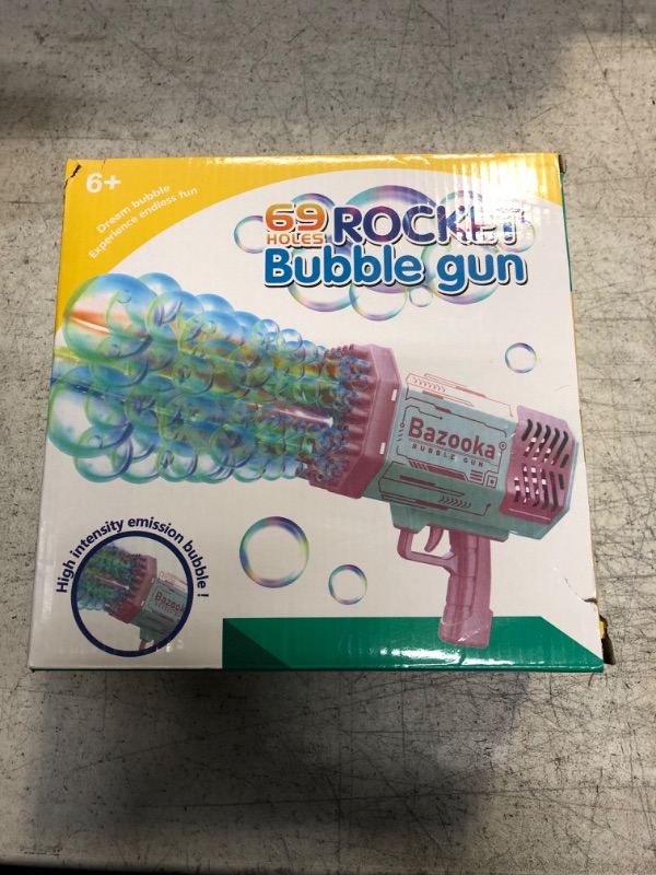 Photo 3 of Bazooka Bubble Machine Gun - 69 Hole Bubble Gun, Bubble Blower with Colorful Lights, Toys for Kids Adults, Party Favors Outdoor Pool Toys (Pink)
