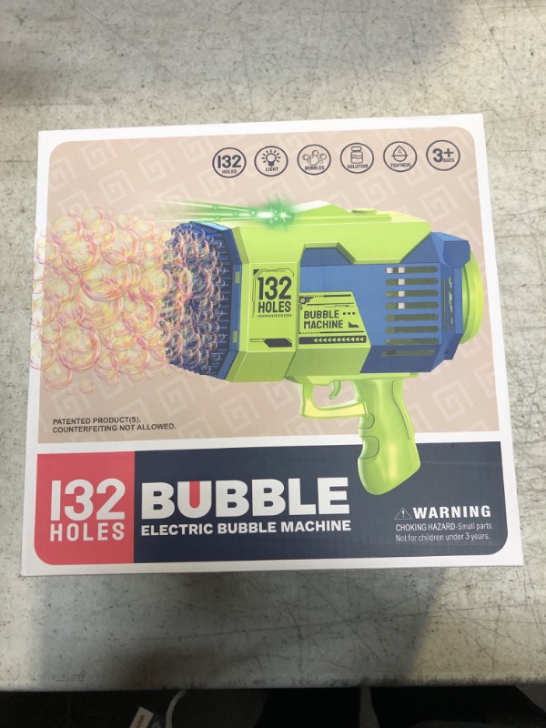 Photo 2 of 132 Holes Bubble Machine Gun - 2023 Upgraded Light Up Bubble Bazooka with Bubble Solution Electric Cannon Gun Blaster Bubbles Maker, Summer Outdoor Toys Gift for Birthday Wedding Party (Green) 132 Holes Green