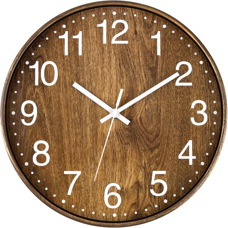 Photo 1 of  Wood Wall Clock, 12 Inch Silent Non-Ticking Battery Operated Round Clock for Living Room Bedroom Kitchen Home Office
