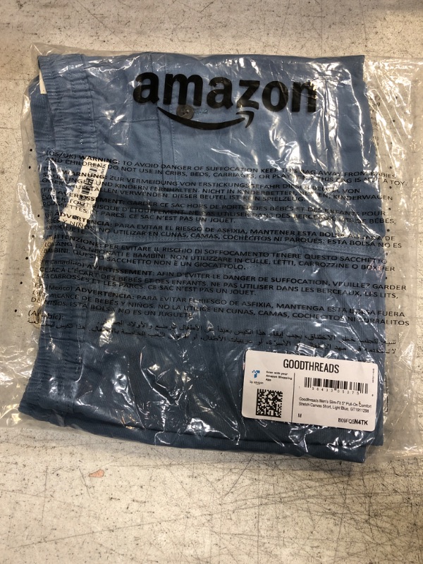 Photo 2 of Amazon Essentials Men's Slim-Fit 5" Pull-on Comfort Stretch Canvas Short (Previously Goodthreads) Medium Light Blue