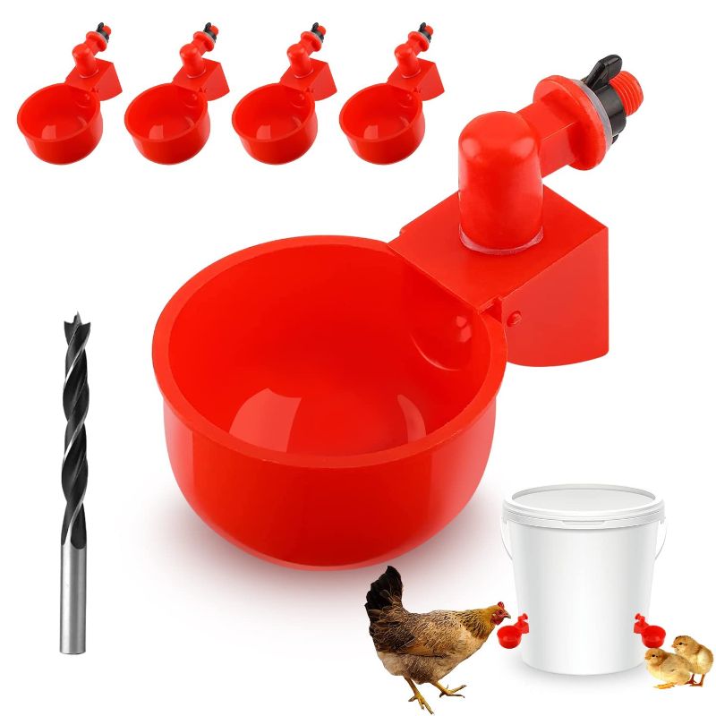 Photo 1 of ?5 Pack ? Chicken Water Cups 3/8 Inch Automatic Chicken Water Feeder Chicken Water Bowls Chicken Waterer Chicken Water Feeder Poultry Waterer Feeder Kit for Ducks,Birds,Geese,Quail