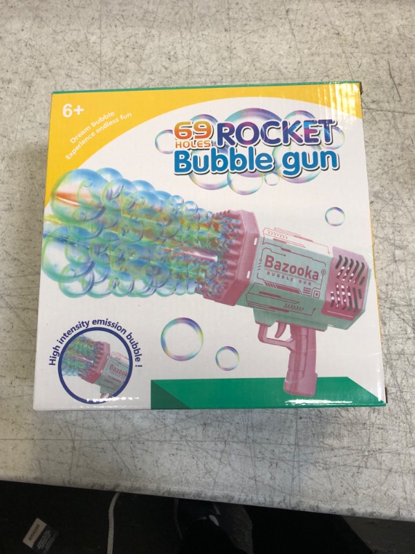 Photo 3 of Bazooka Bubble Machine Gun - 69 Hole Bubble Gun, Bubble Blower with Colorful Lights, Toys for Kids Adults, Party Favors Outdoor Pool Toys (Pink)
