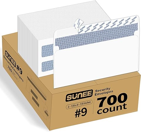 Photo 1 of 700 Pack #9 Double Window Envelopes Self-Seal - No. 9 Security Envelopes - for Invoices, Statements, and Documents - Size 3-7/8 x 8-7/8 Inches - White 
