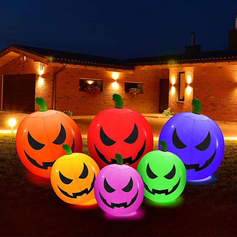 Photo 1 of 6 Pcs Halloween Inflatables Pumpkin Giant Decoration Light Up Pumpkins Outdoor Decorations LED Lights with Remote Controller Color Changing for Halloween Party Lawn Yard Garden Decor(Pumpkin)
