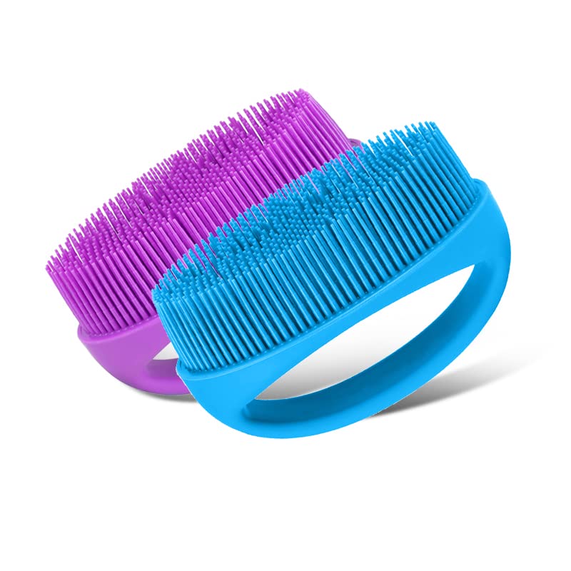 Photo 1 of 2 Pack Soft Silicone Body Scrubber Shower Bath Brushes, Handheld Bath & Body Brushes, Gentle Exfoliating Body Scrubber, More Hygienic Than Traditional Loofah for All Kinds of Skin(Blue ? Purple) Blue & Purple