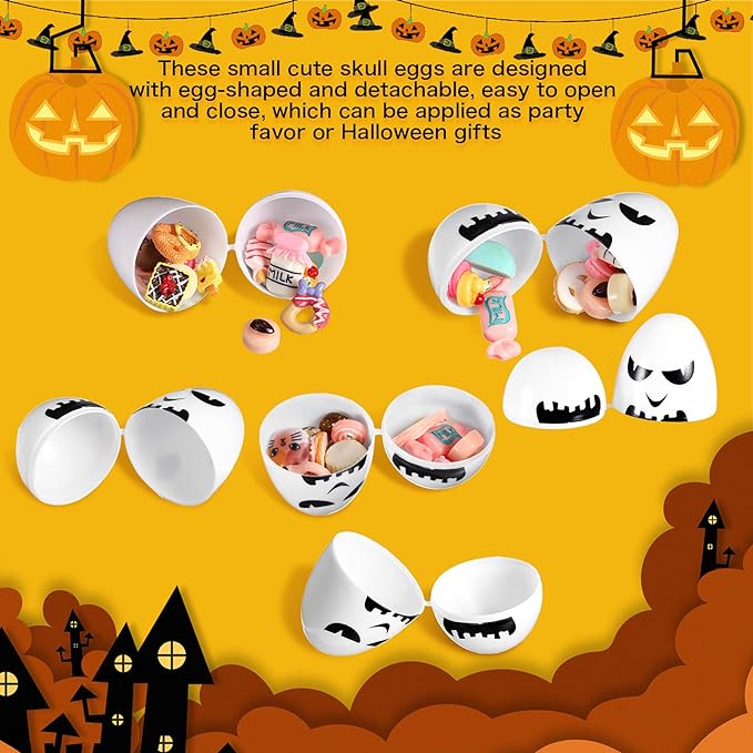 Photo 1 of 48 Pieces Halloween Skull Easter Eggs Halloween Egg Hunt Plastic Easter Eggs for Trick or Treating Candy Treats Holder Halloween Party Supplies*****Factory Sealed

