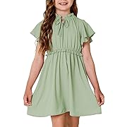 Photo 1 of  Size S--- Old  blibean Tween Girl Summer Dresses Kid Short Sleeve Dressy Outfit Solid Semi Formal Clothes Boho Fancy Party ClothingGreen