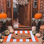 Photo 1 of Halloween Decor Doormat Combo Set, 100% Coco Coir Welcome Mat + 28 x 43 Inches Orange and White Striped Rug - Halloween Fall Front Porch Entryway Decor Floor 