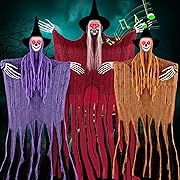 Photo 1 of 1pcs 62''+2pcs 48'' Halloween Hanging Decorations Halloween Witch with Creepy Voice and Glowing Eyes Grim Reaper with Glowing Eyes for Halloween Party Haunted