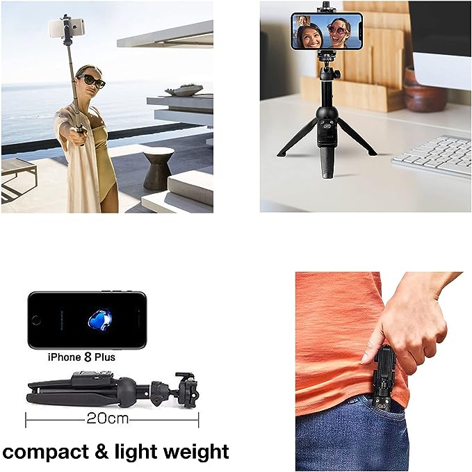 Photo 1 of Portable 40 Inch Aluminum Alloy Selfie Stick Phone Tripod with Wireless Remote Shutter Compatible with 14 13 12 11 pro Max Xr X 8 7 6 Plus, Android Smartphone black