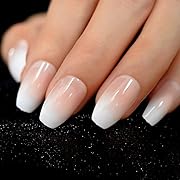 Photo 1 of  Pink Nude White Ombre French Ballerina Coffin False Nails Gradient Natural Manicure Press on Fake Nails Tips Daily Office Finger Wear