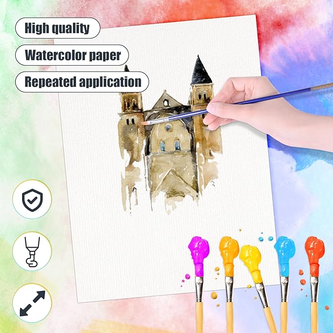 Photo 1 of Fyess 60 Sheets 8.3 x 11.2" 140lb/300gsm Cold Press Watercolor Paper Drawing Paper for Kids, Students